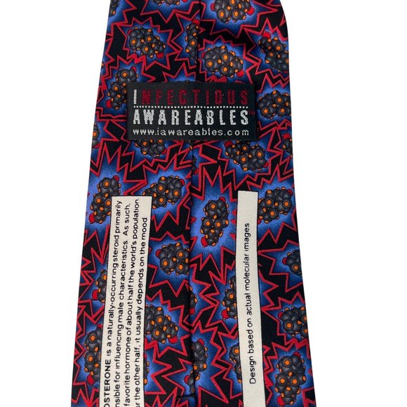 Handmade Infectious Awareables Testosterone Molecular Design Men's Tie Red Blue - Picture 2 of 6